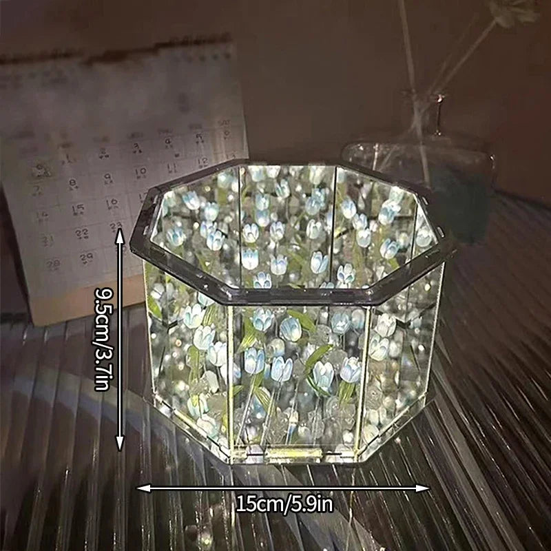 DIY Rose Tulip Ornament Mirror Cube Lamp