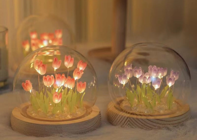 Artificial Tulip Flower Night Light Ornaments Handmade DIY Bedside LED Night Lamp Bedroom Desk Decor Birthday Gifts Table Lamp