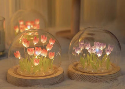Artificial Tulip Flower Night Light Ornaments Handmade DIY Bedside LED Night Lamp Bedroom Desk Decor Birthday Gifts Table Lamp