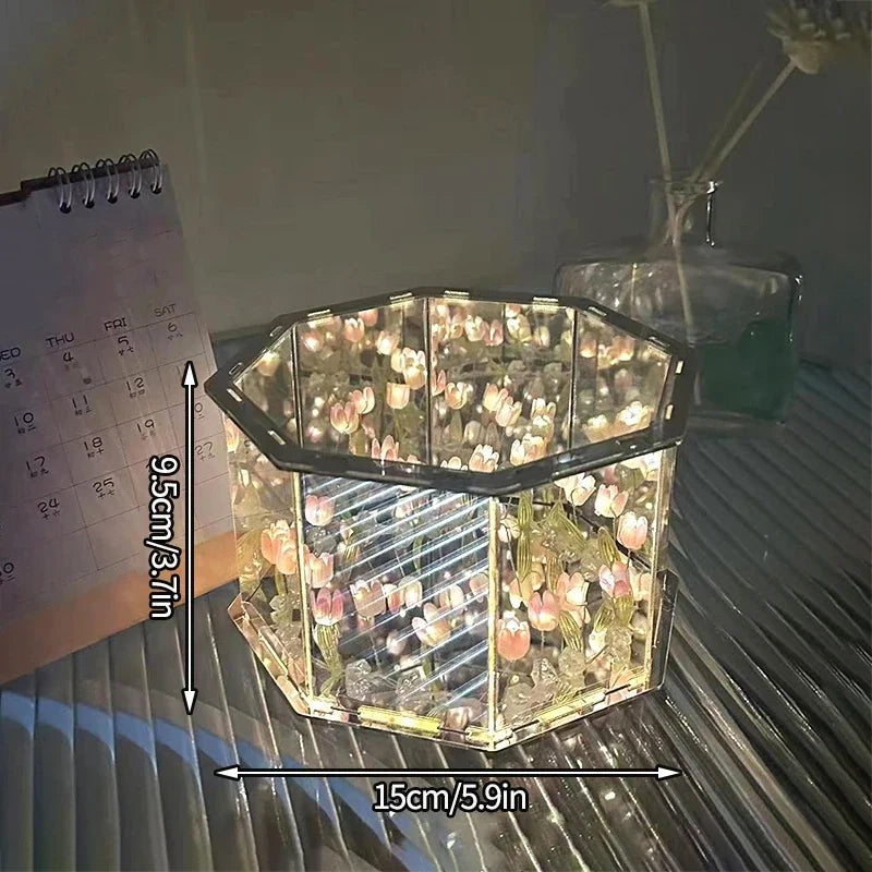 DIY Rose Tulip Ornament Mirror Cube Lamp