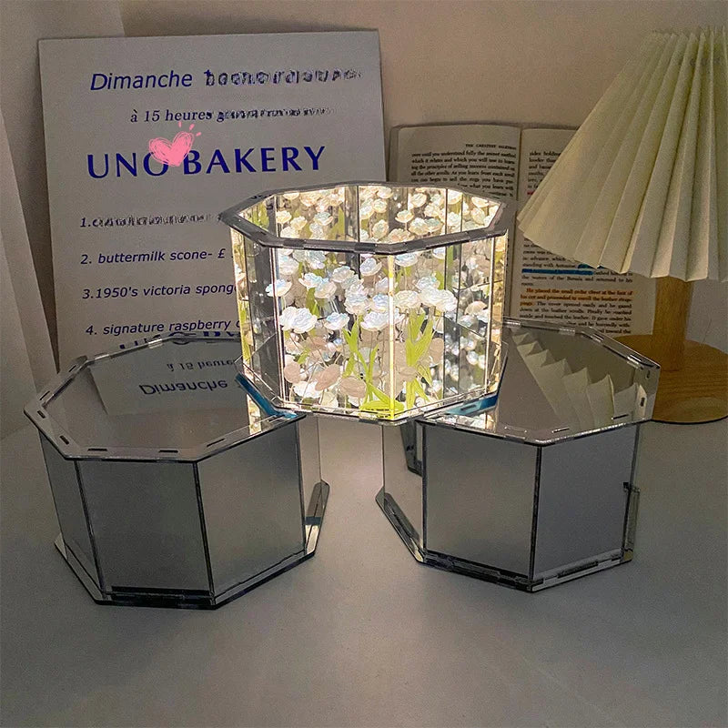 DIY Rose Tulip Ornament Mirror Cube Lamp