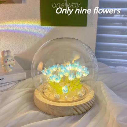Artificial Tulip Flower Night Light Ornaments Handmade DIY Bedside LED Night Lamp Bedroom Desk Decor Birthday Gifts Table Lamp