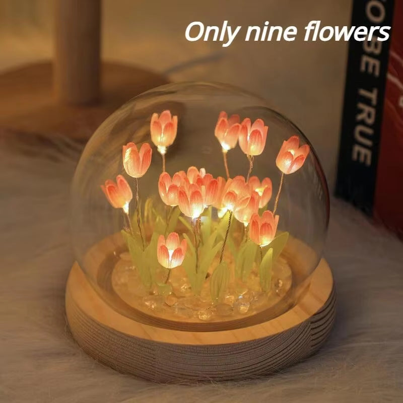 Artificial Tulip Flower Night Light Ornaments Handmade DIY Bedside LED Night Lamp Bedroom Desk Decor Birthday Gifts Table Lamp